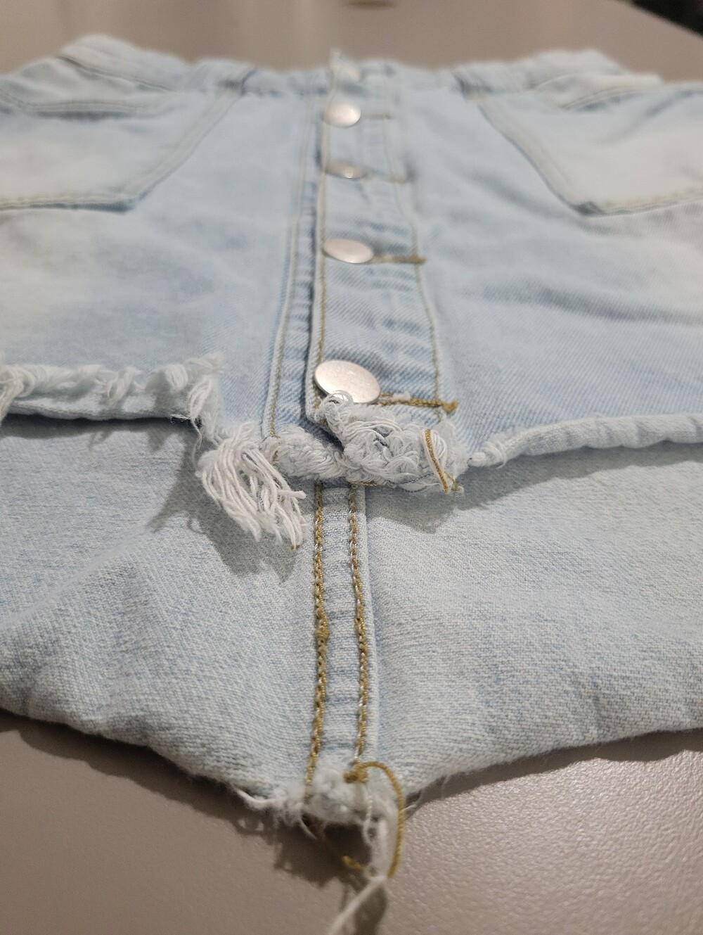 Nasty Gal High-Low Denim Mini Jean Skirt Size 6 Button Down Raw Hem Light Blue - Picture 6 of 9
